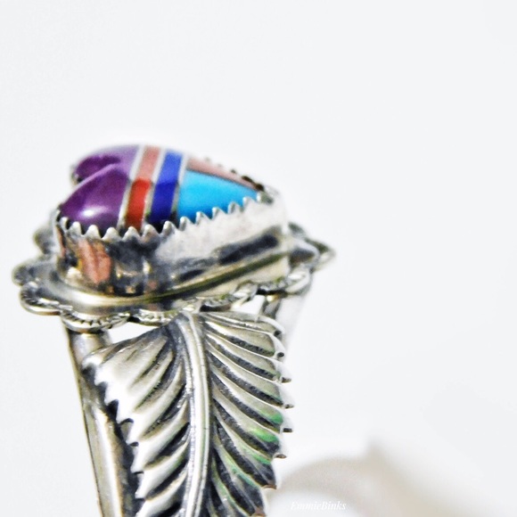 🎉 Vintage NAVAJO MultiStone Sterling Silver Cuff - Picture 6 of 8